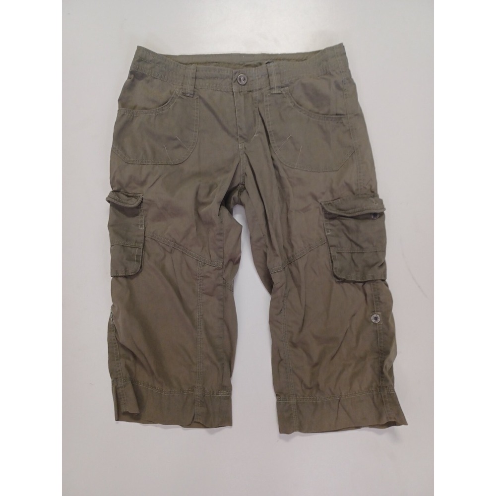 Kuhl Women's Shorts size 6 Green Cargo Cotton Blend Roll Up Tab Outdoor Hiking